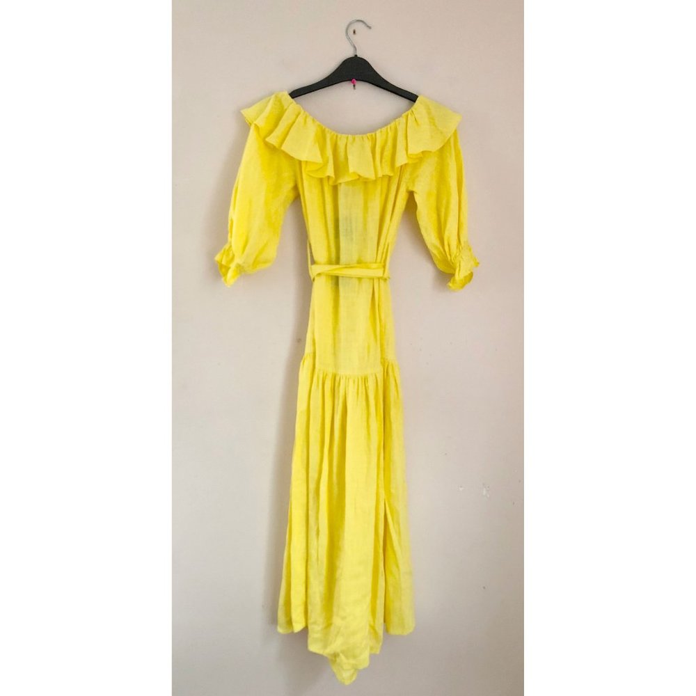 NWT Elliatt Revolve yellow linen blend Beatrice off shoulder dress - Picture 6 of 7